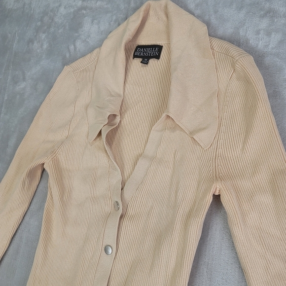 Danielle Bernstein Cream Ribbed Button-Up Sweater - Picture 3 of 7